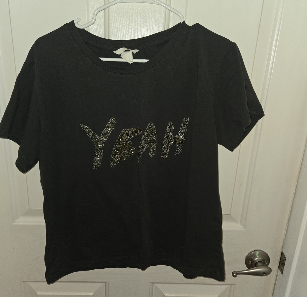 Black "Yeah" Glitter Graphic Tee